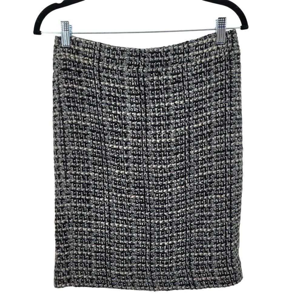 J. Crew Wool Tweed The Pencil Skirt‎ 0 Gray Black Twee Plaid Academia Career